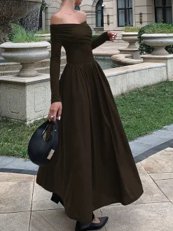 COMMENSE Off Shoulder Criss Cross Long Dress* Black Dresses|Casual Dresses