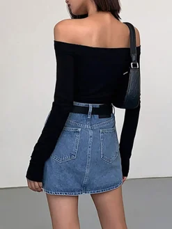 COMMENSE Off Shoulder Crop Long Sleeve Crop Shirt* Sweater Tops|Crop Tops