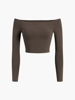 COMMENSE Off Shoulder Crop Long Sleeve Crop Shirt* Sweater Tops|Crop Tops