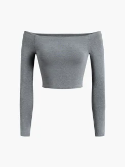 COMMENSE Off Shoulder Crop Long Sleeve Crop Shirt* Sweater Tops|Crop Tops