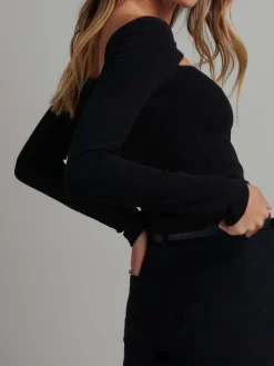 COMMENSE Off Shoulder Cutout Long Sleeve Crop Top* Sweater Tops|Crop Tops