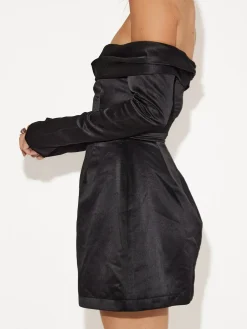 COMMENSE Off Shoulder Long Sleeve Overfold Mini Dress* Black Dresses|Work Dresses