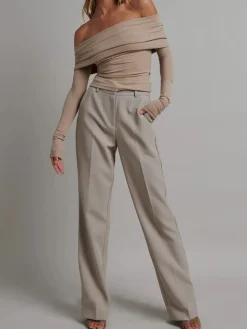 COMMENSE Off Shoulder Overfold Long Sleeve Crop Shirt* Crop Tops|T-shirts