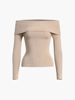 COMMENSE Off Shoulder Overfold Long Sleeve Knit Top* Sweater Tops|Sweaters & Cardigans