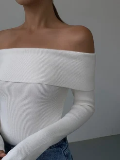 COMMENSE Off Shoulder Overfold Long Sleeve Knit Top* Sweater Tops|Sweaters & Cardigans