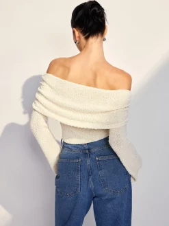 COMMENSE Off Shoulder Plain Knit Top* Sweater Tops|Sweaters & Cardigans