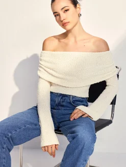 COMMENSE Off Shoulder Plain Knit Top* Sweater Tops|Sweaters & Cardigans