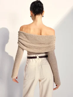 COMMENSE Off Shoulder Plain Knit Top* Sweater Tops|Sweaters & Cardigans