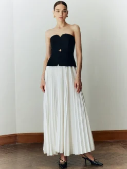 COMMENSE Off Shoulder Pleated Long Dress* White Dresses|Casual Dresses