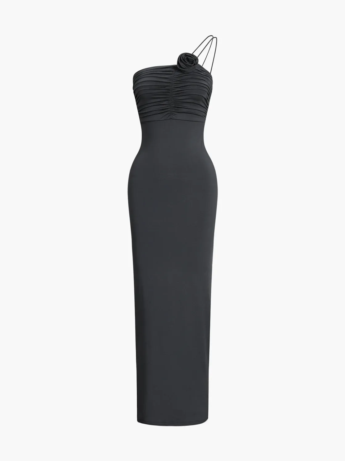 COMMENSE Off Shoulder Rose Decor Ruched Midi Dress* Black Dresses|Work Dresses