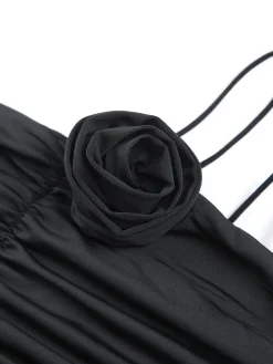 COMMENSE Off Shoulder Rose Decor Ruched Midi Dress* Black Dresses|Work Dresses