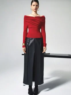 COMMENSE Off Shoulder Wrap Long Sleeve Knit Top* Sweater Tops|Sweaters & Cardigans