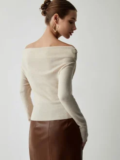COMMENSE Off Shoulder Wrap Long Sleeve Knit Top* Sweater Tops|Sweaters & Cardigans