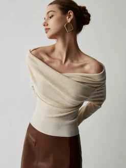 COMMENSE Off Shoulder Wrap Long Sleeve Knit Top* Sweater Tops|Sweaters & Cardigans
