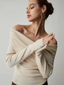 COMMENSE Off Shoulder Wrap Long Sleeve Knit Top* Sweater Tops|Sweaters & Cardigans