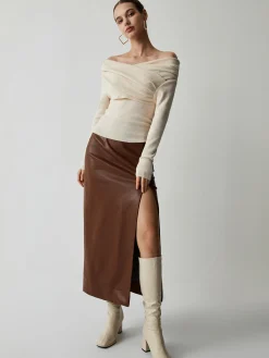 COMMENSE Off Shoulder Wrap Long Sleeve Knit Top* Sweater Tops|Sweaters & Cardigans