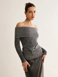 COMMENSE Off-Shoulder Belted Sweater* Sweater Tops|Sweaters & Cardigans