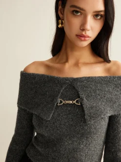 COMMENSE Off-Shoulder Crop Knit Top* Sweater Tops|Sweaters & Cardigans