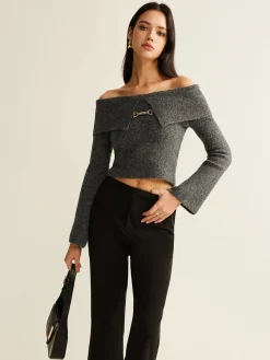 COMMENSE Off-Shoulder Crop Knit Top* Sweater Tops|Sweaters & Cardigans
