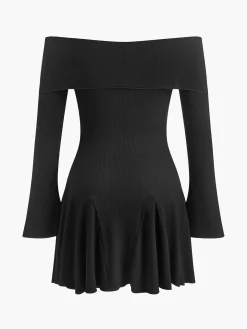COMMENSE Off-Shoulder Flowy Knit Dress* Black Dresses|Sweater Dresses