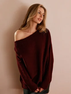 COMMENSE Off-Shoulder Plain Draped Sweater* Sweater Tops|Sweaters & Cardigans