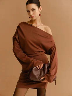 COMMENSE Off-Shoulder Pleated Jersey Short Dress* Casual Dresses|Work Dresses