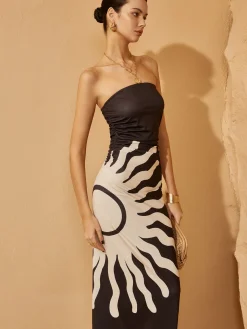 COMMENSE Off-Shoulder Print Dress* Black Dresses|Casual Dresses