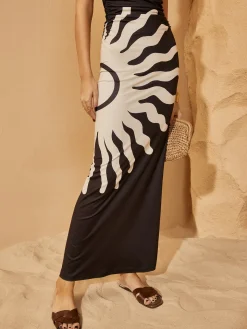 COMMENSE Off-Shoulder Print Dress* Black Dresses|Casual Dresses