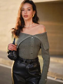 COMMENSE Off-Shoulder Ribbed Skinny Knit Top* Sweater Tops|Sweaters & Cardigans