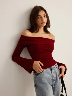 COMMENSE Off-Shoulder Ribbed Slim Top* T-shirts|Tops