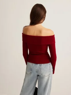 COMMENSE Off-Shoulder Ribbed Slim Top* T-shirts|Tops