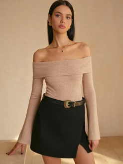 COMMENSE Off-Shoulder Ribbed Slim Top* T-shirts|Tops