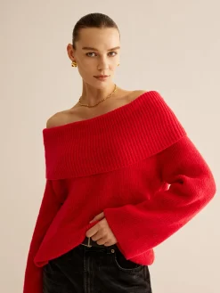COMMENSE Off-Shoulder Ribbed Sweater* Sweater Tops|Sweaters & Cardigans