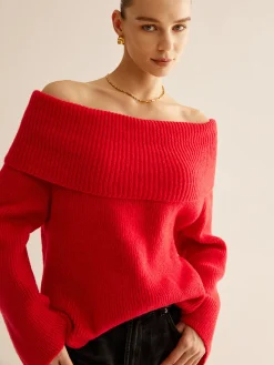COMMENSE Off-Shoulder Ribbed Sweater* Sweater Tops|Sweaters & Cardigans