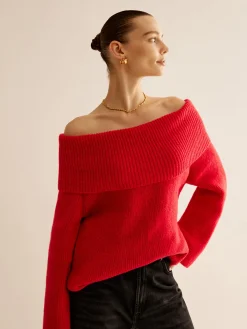 COMMENSE Off-Shoulder Ribbed Sweater* Sweater Tops|Sweaters & Cardigans