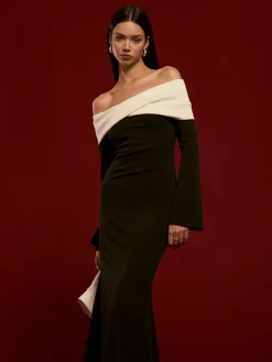 COMMENSE Off-Shoulder Ruched Bell-Sleeve Dress* Black Dresses|Casual Dresses