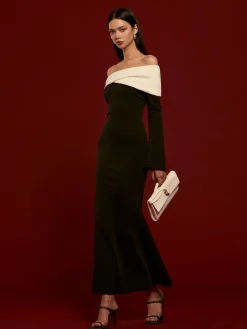 COMMENSE Off-Shoulder Ruched Bell-Sleeve Dress* Black Dresses|Casual Dresses