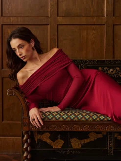 COMMENSE Off-Shoulder Ruched Satin Panel Dress* Dresses
