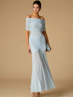 COMMENSE Off-Shoulder Ruched Semi-Sheer Dress* Cocktail & Party Dresses|Summer Dresses
