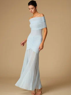 COMMENSE Off-Shoulder Ruched Semi-Sheer Dress* Cocktail & Party Dresses|Summer Dresses