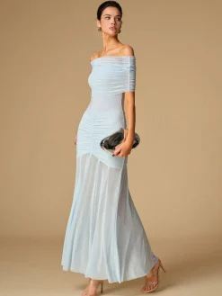 COMMENSE Off-Shoulder Ruched Semi-Sheer Dress* Cocktail & Party Dresses|Summer Dresses