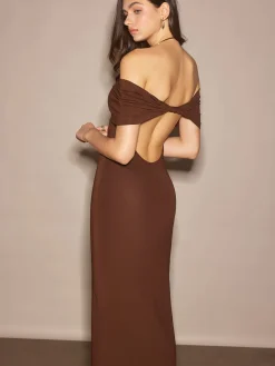 COMMENSE Off-Shoulder Ruched Slim Long Dress* Cocktail & Party Dresses|Summer Dresses