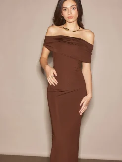 COMMENSE Off-Shoulder Ruched Slim Long Dress* Cocktail & Party Dresses|Summer Dresses