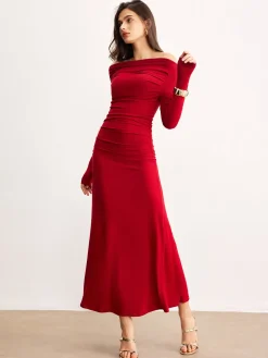 COMMENSE Off-Shoulder Ruffle Knit Dress* Sweater Dresses|Casual Dresses