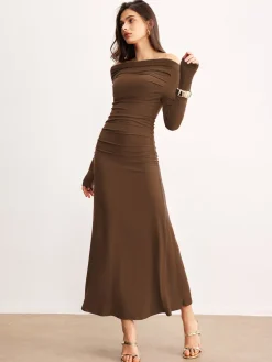 COMMENSE Off-Shoulder Ruffle Knit Dress* Sweater Dresses|Casual Dresses