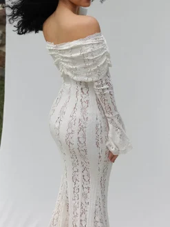 COMMENSE Off-Shoulder Ruffle-Cuff Lace Long Dress* Dresses