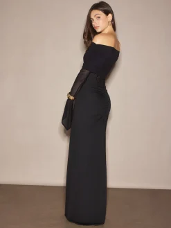 COMMENSE Off-Shoulder Sheer Panel Dress* Black Dresses|Casual Dresses