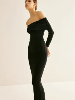 COMMENSE Off-Shoulder Split Sweater Dress* Black Dresses|Sweater Dresses