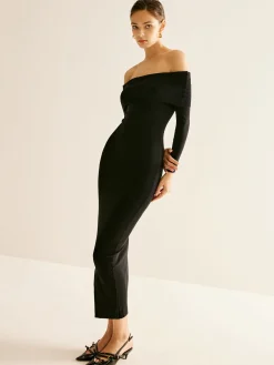 COMMENSE Off-Shoulder Split Sweater Dress* Black Dresses|Sweater Dresses
