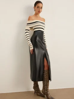 COMMENSE Off-Shoulder Striped Slim Sweater* Sweater Tops|Sweaters & Cardigans